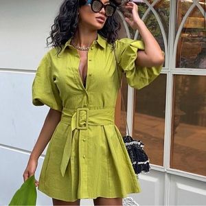 Zara NWT Voluminous Sleeve Belted Dress